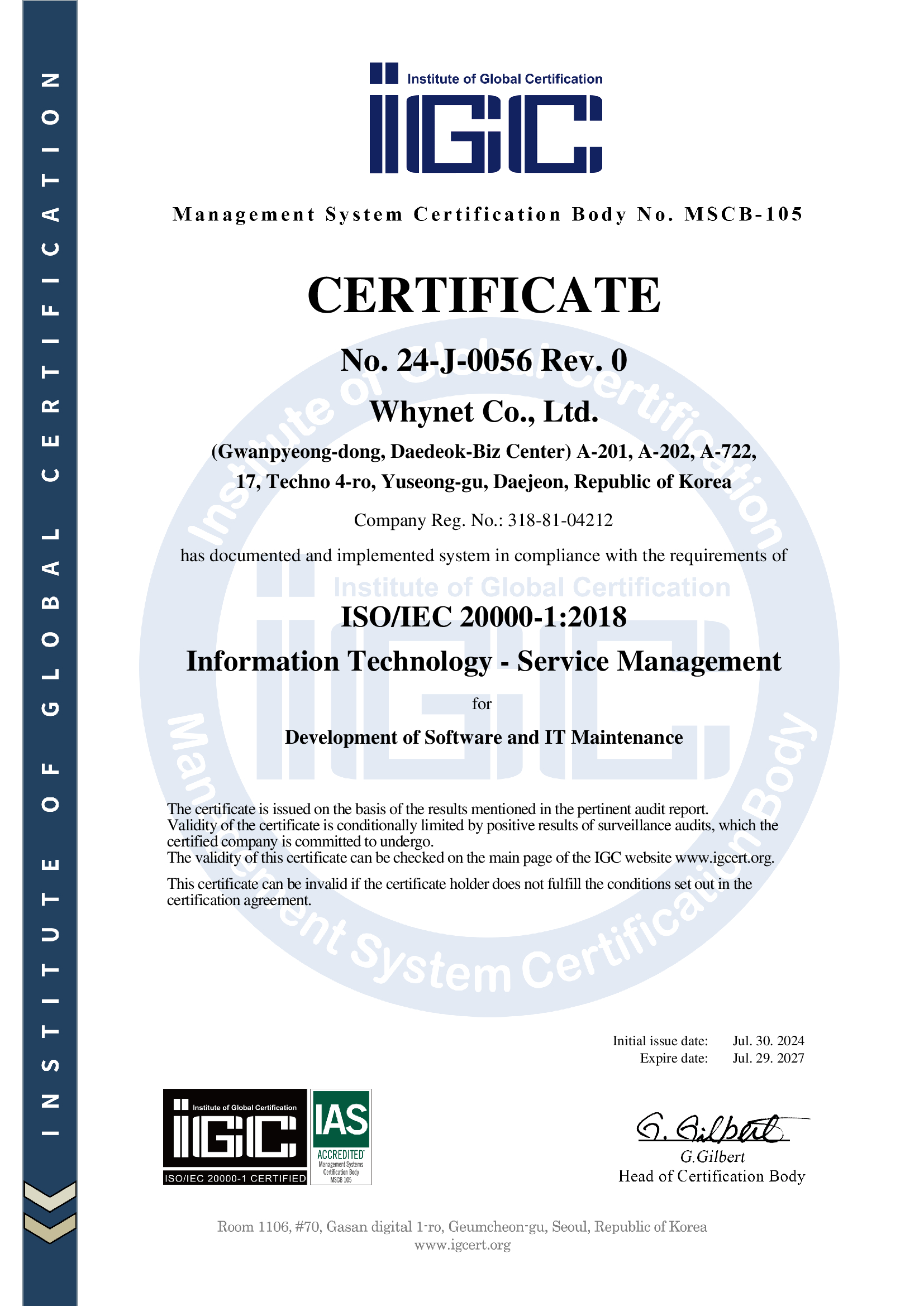 ISO/IEC 20000-1 certificate