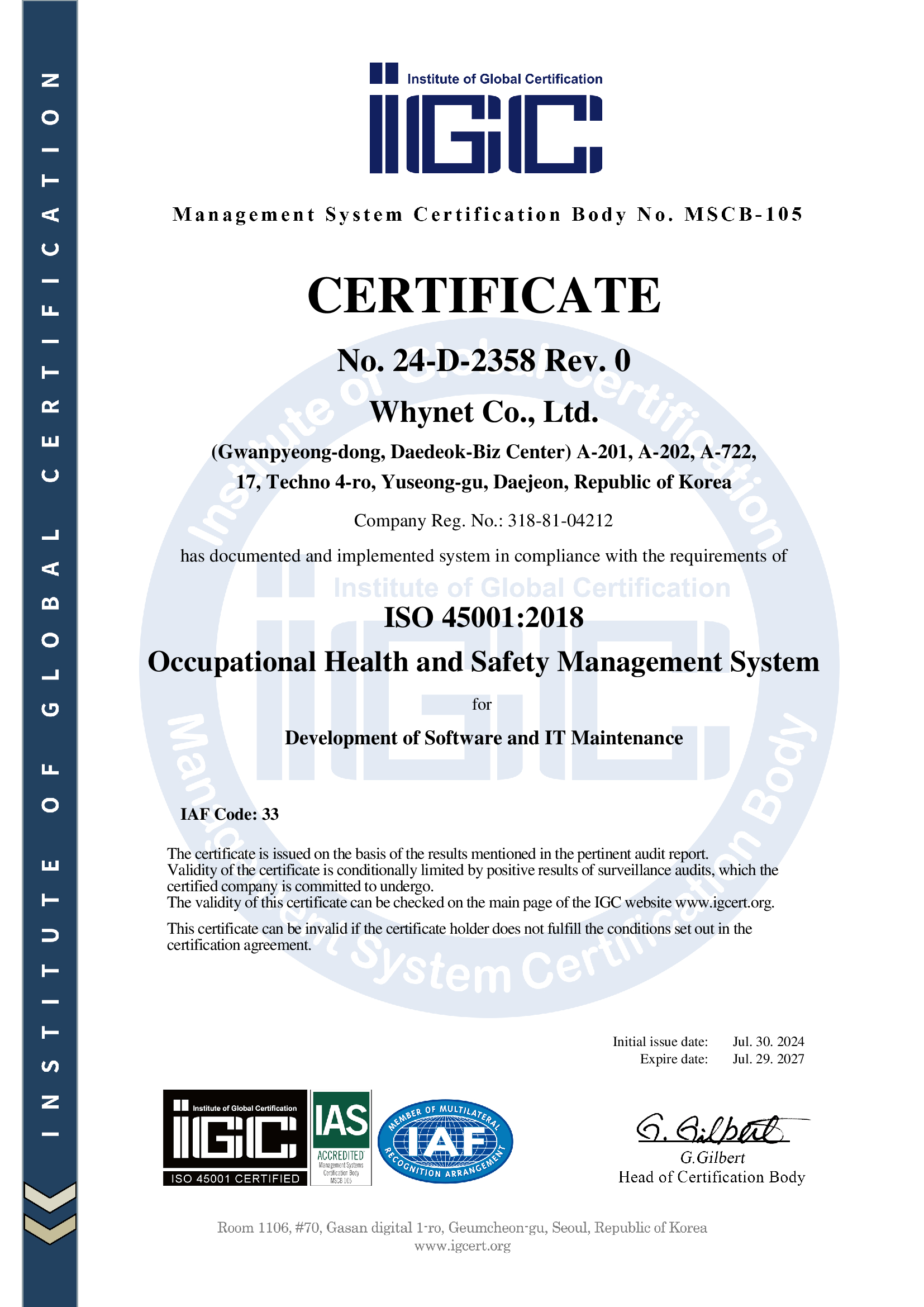 ISO/IEC 45001 certificate